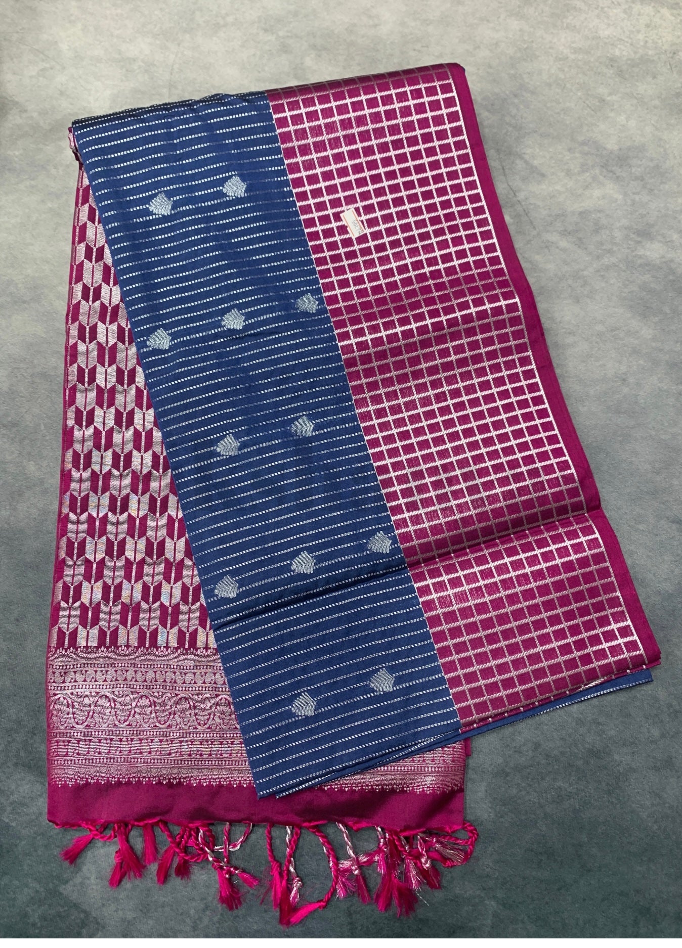 Blue Colour Soft Silk Saree with Rich Magenta Checked Border