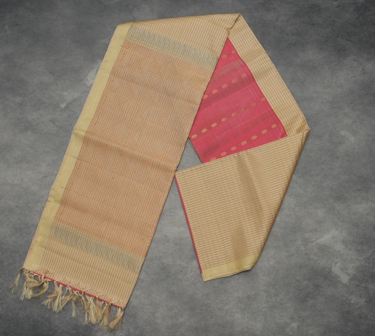 Kanjivaram Pink Silk Saree with Cream Checked Border