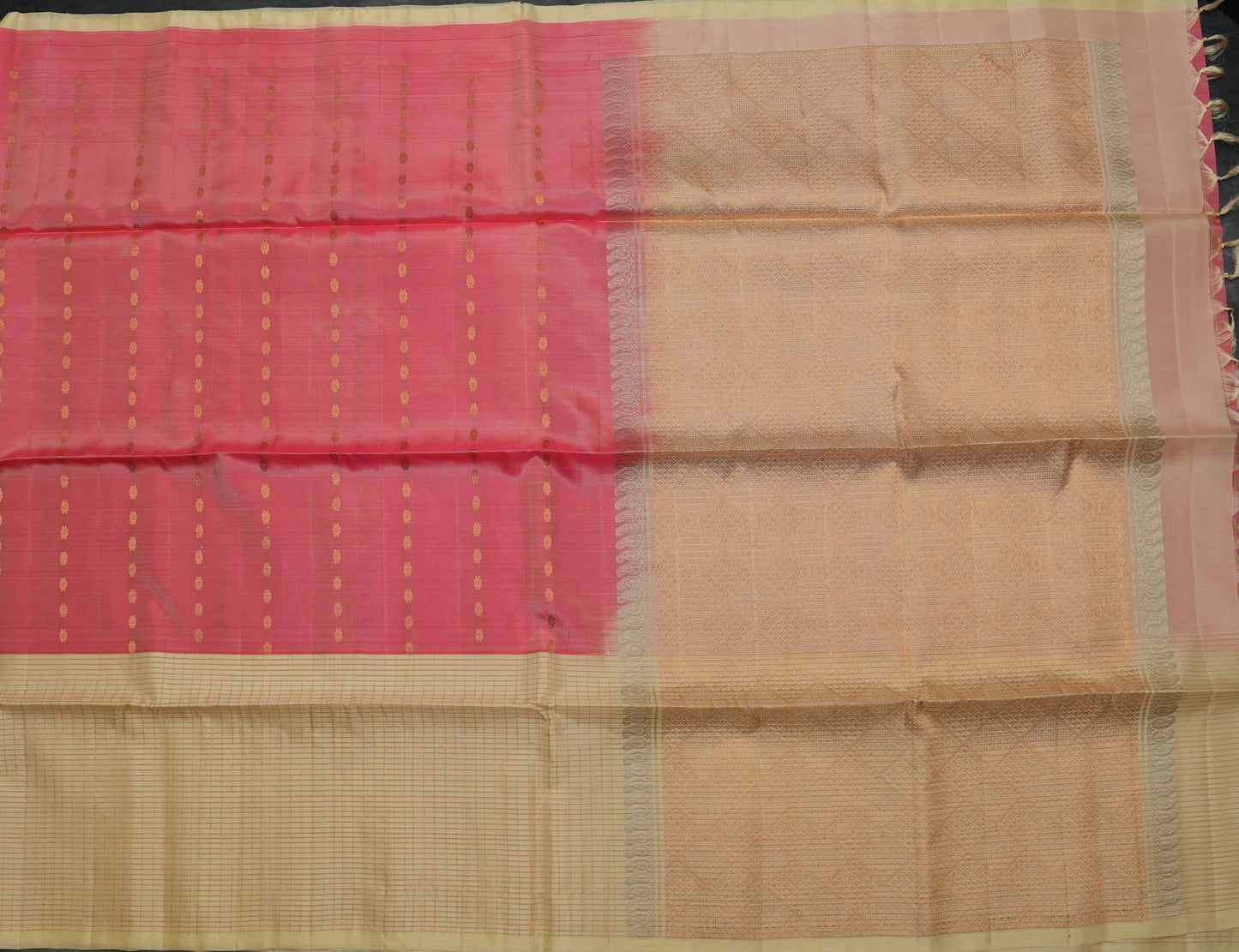 Kanjivaram Pink Silk Saree with Cream Checked Border