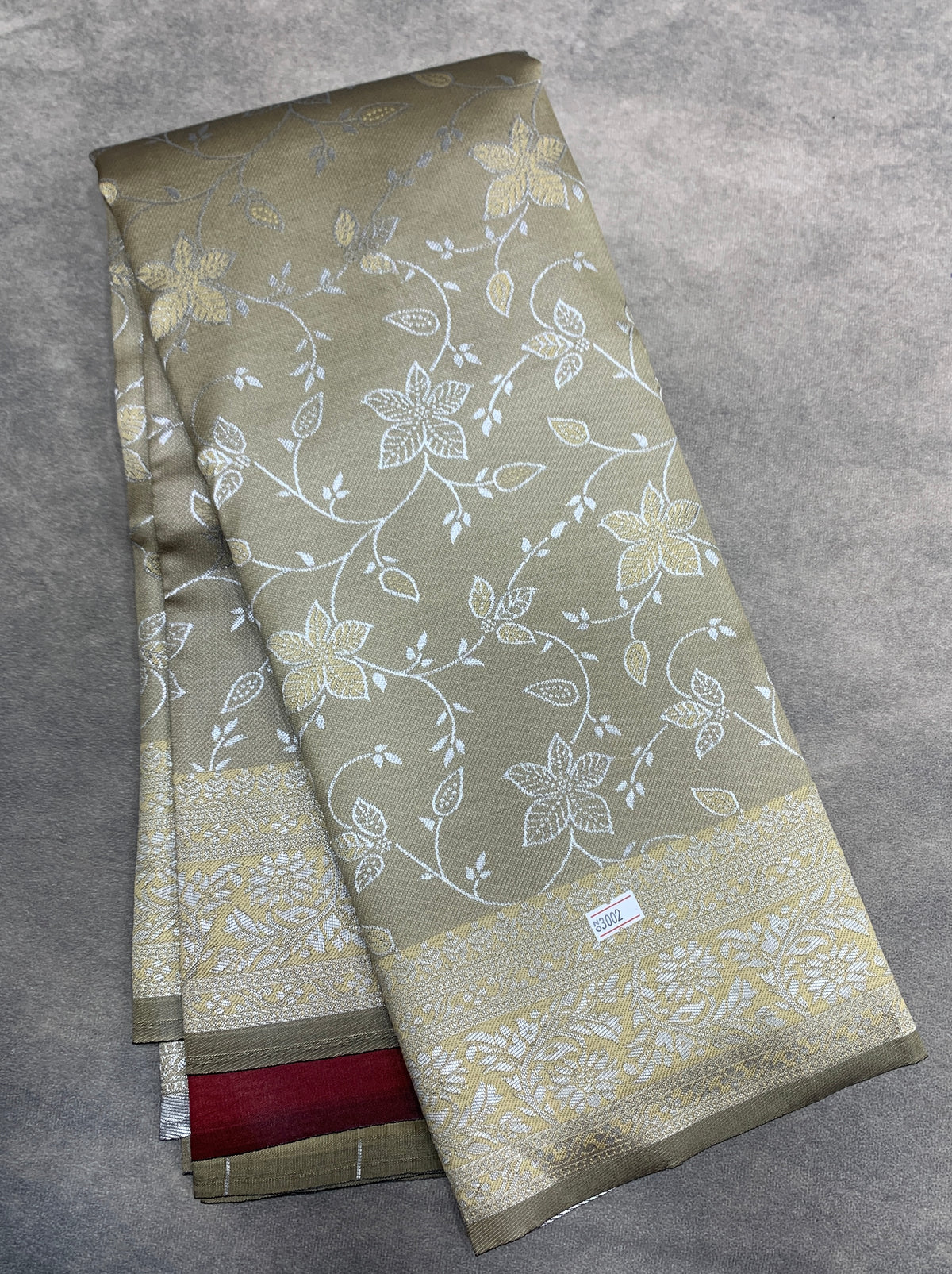 Biscuit Colour Jute Silk Saree with Floral Creeper
