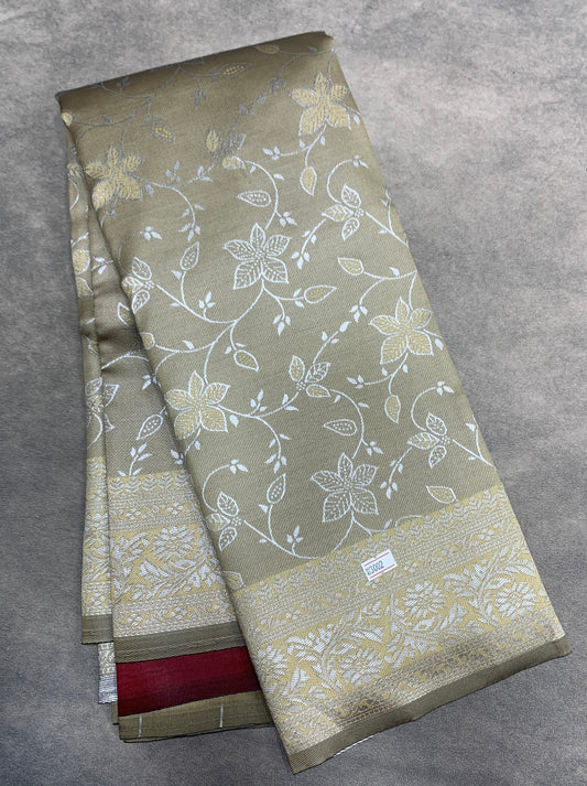 Biscuit Colour Jute Silk Saree with Floral Creeper