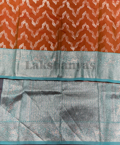 Orange Vegan Silk saree with Sapphire Color border
