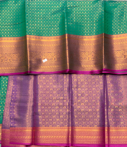 Green Colour Kanchi Style Art Silk Saree with Pink Border and 1000 Butta