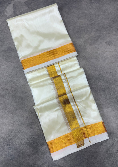 Art Silk Dhoti 8 Mulam Cream Colour Small Border