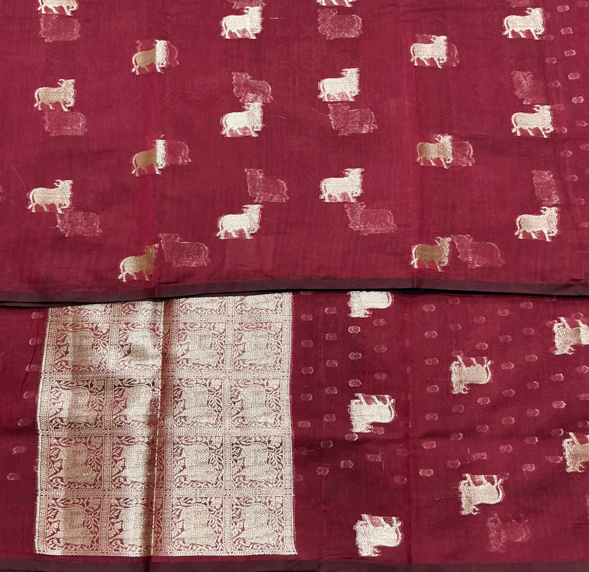 Silk Cotton Saree Maroon Colour with Kamadhenu Butta