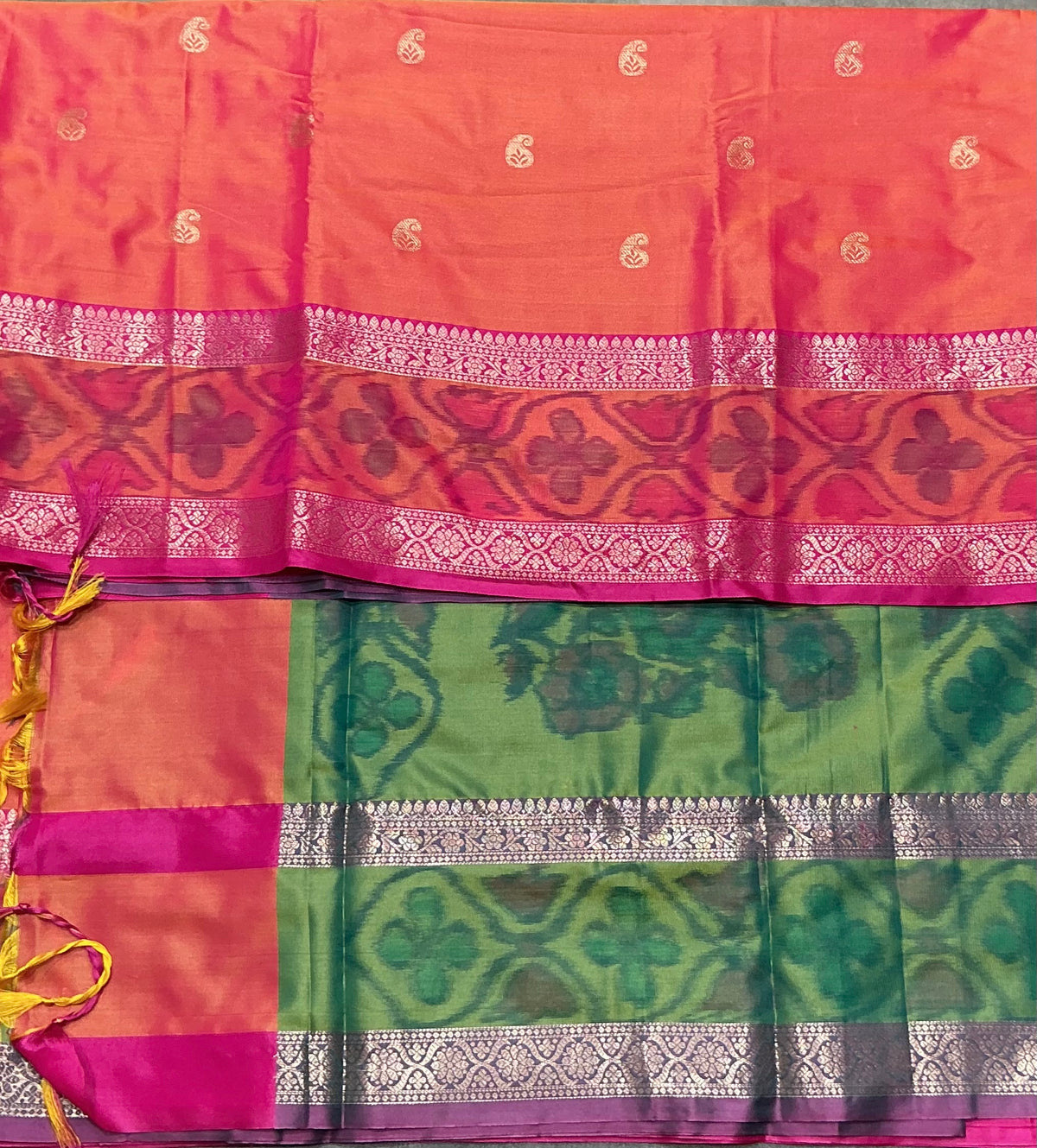 Peach Pink Colour Soft Silk Saree with Pink Colour Ikat Border