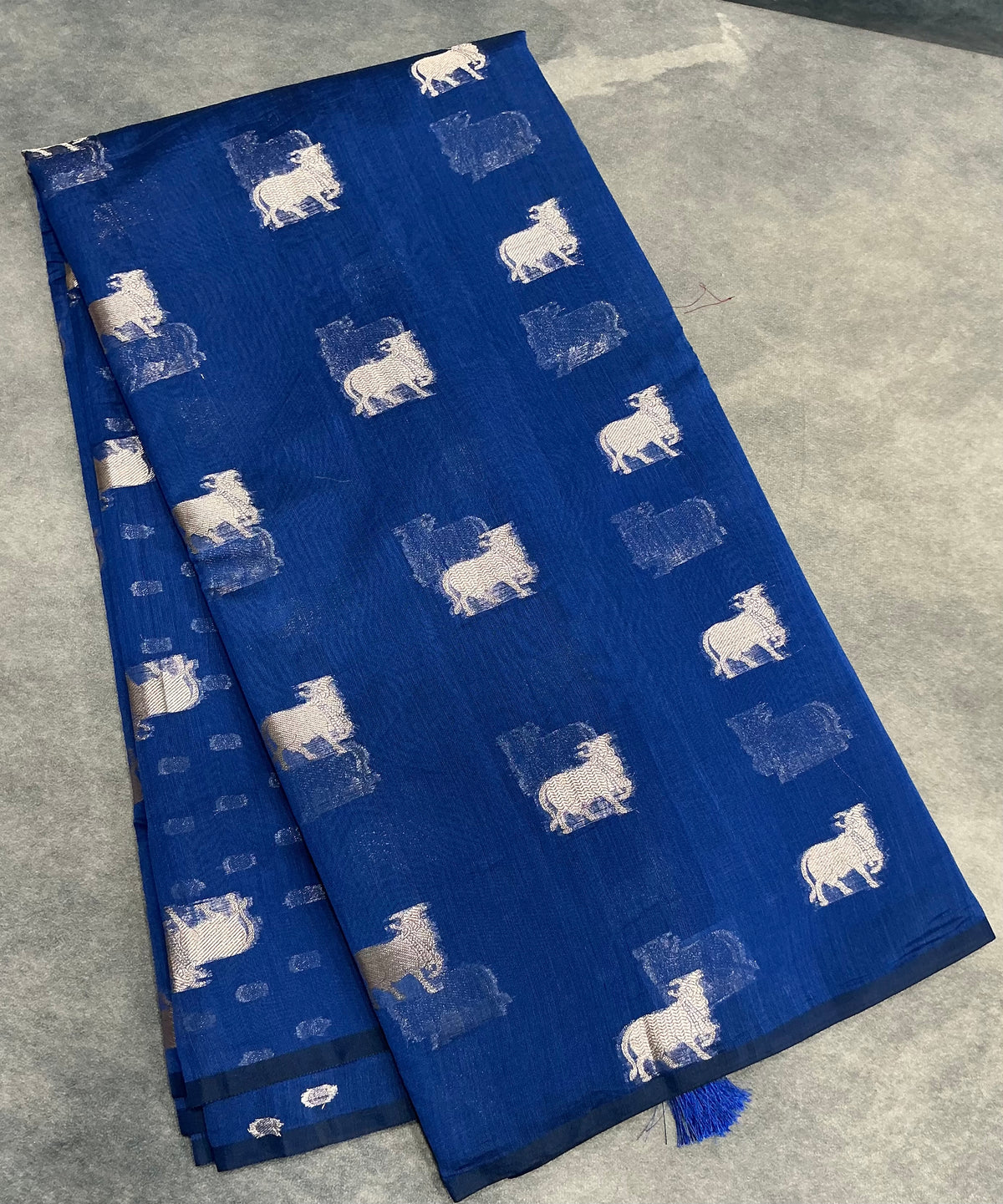 Silk Cotton Saree Ink Blue Colour with Kamadhenu Butta
