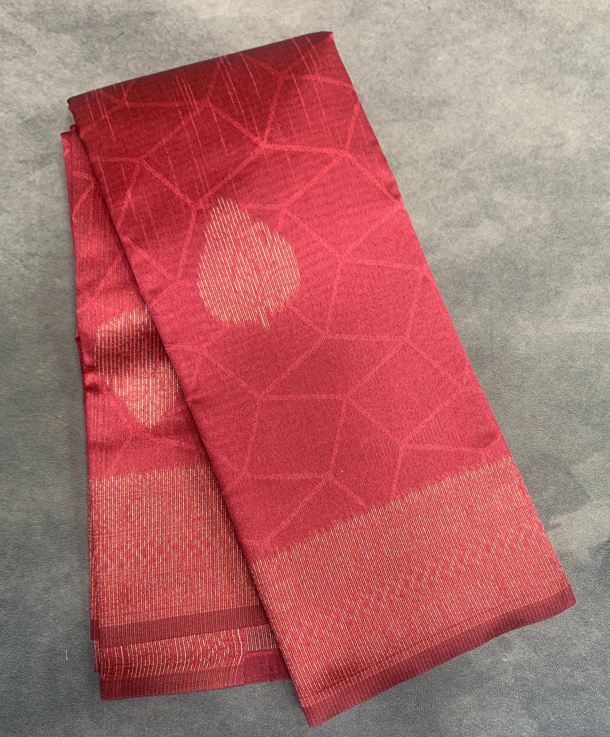 Tomato Pink Colour Jute Silk Saree with Leaf Butta and Zari Border