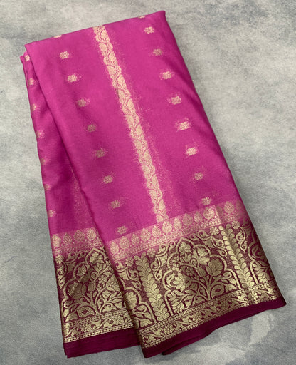 Pink Colour Mysore Crepe Silk Saree with Maroon Colour Border