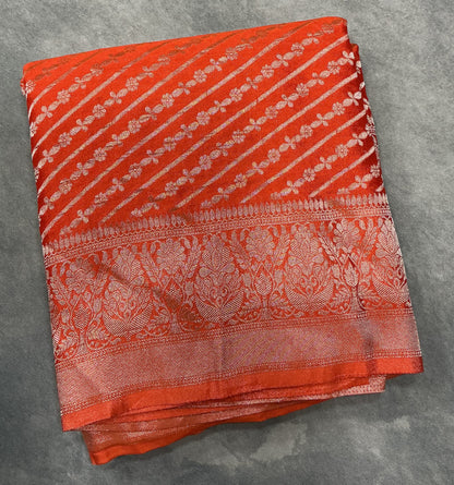 Kaddi Georgette Lehariya Saree in Orange Colour