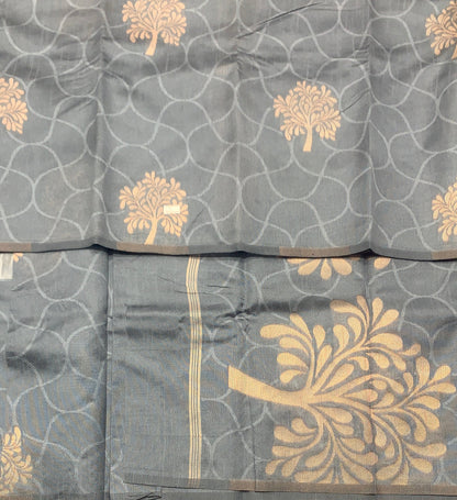 Grey Colour Jute Silk Saree with Balloon Butta, Borderless