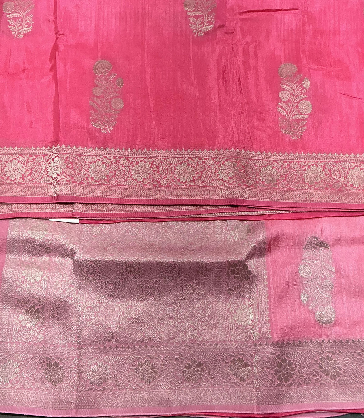 Semi Banarasi Saree Pink Color with Silver Zari Design Border
