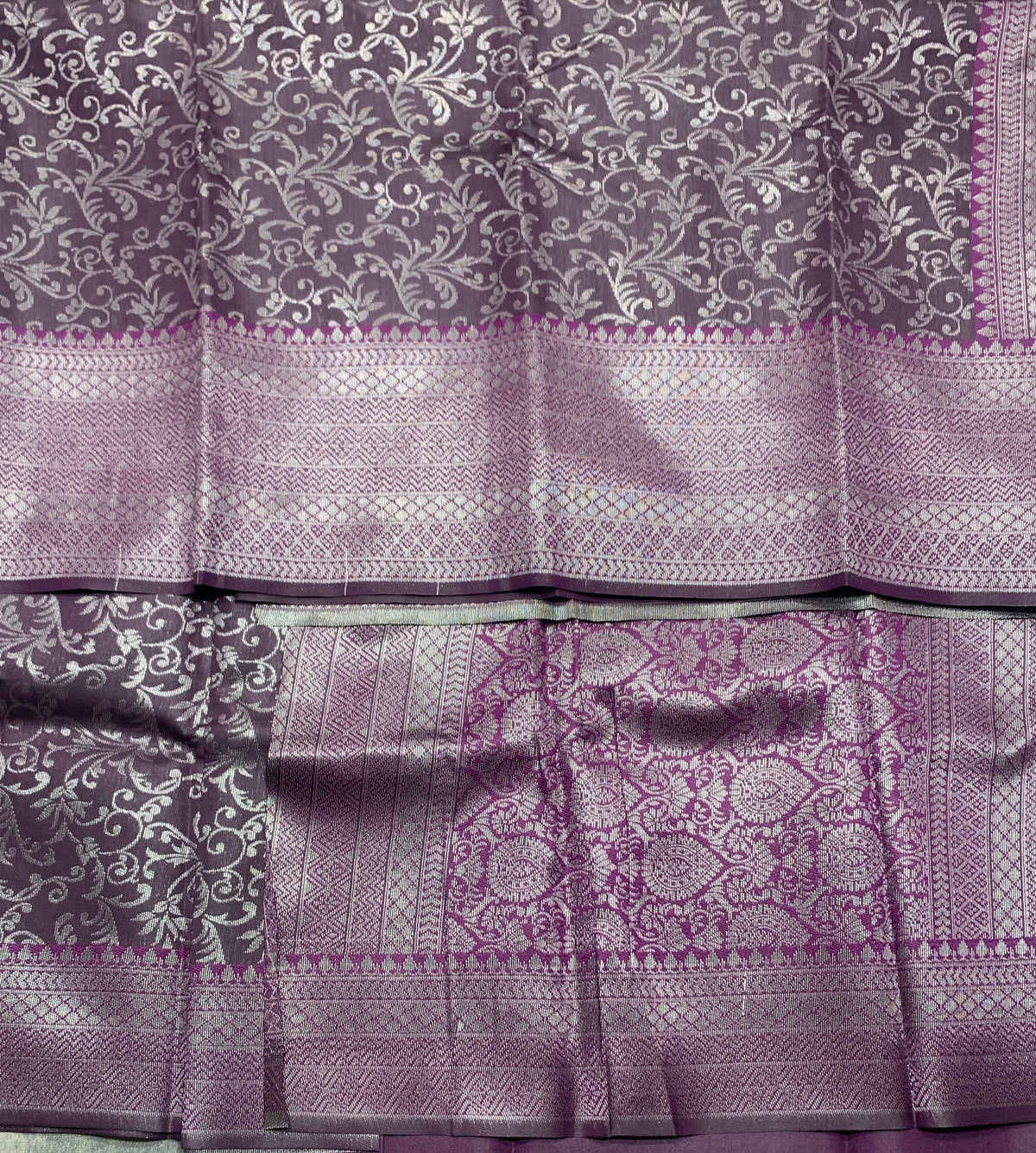 Purple Colour Semi Silk Saree with Black Meenakari Work