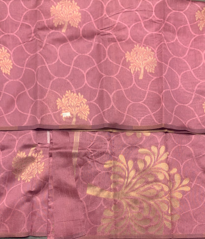 Onion Pink Colour Jute Silk Saree with Flower Butta, Borderless