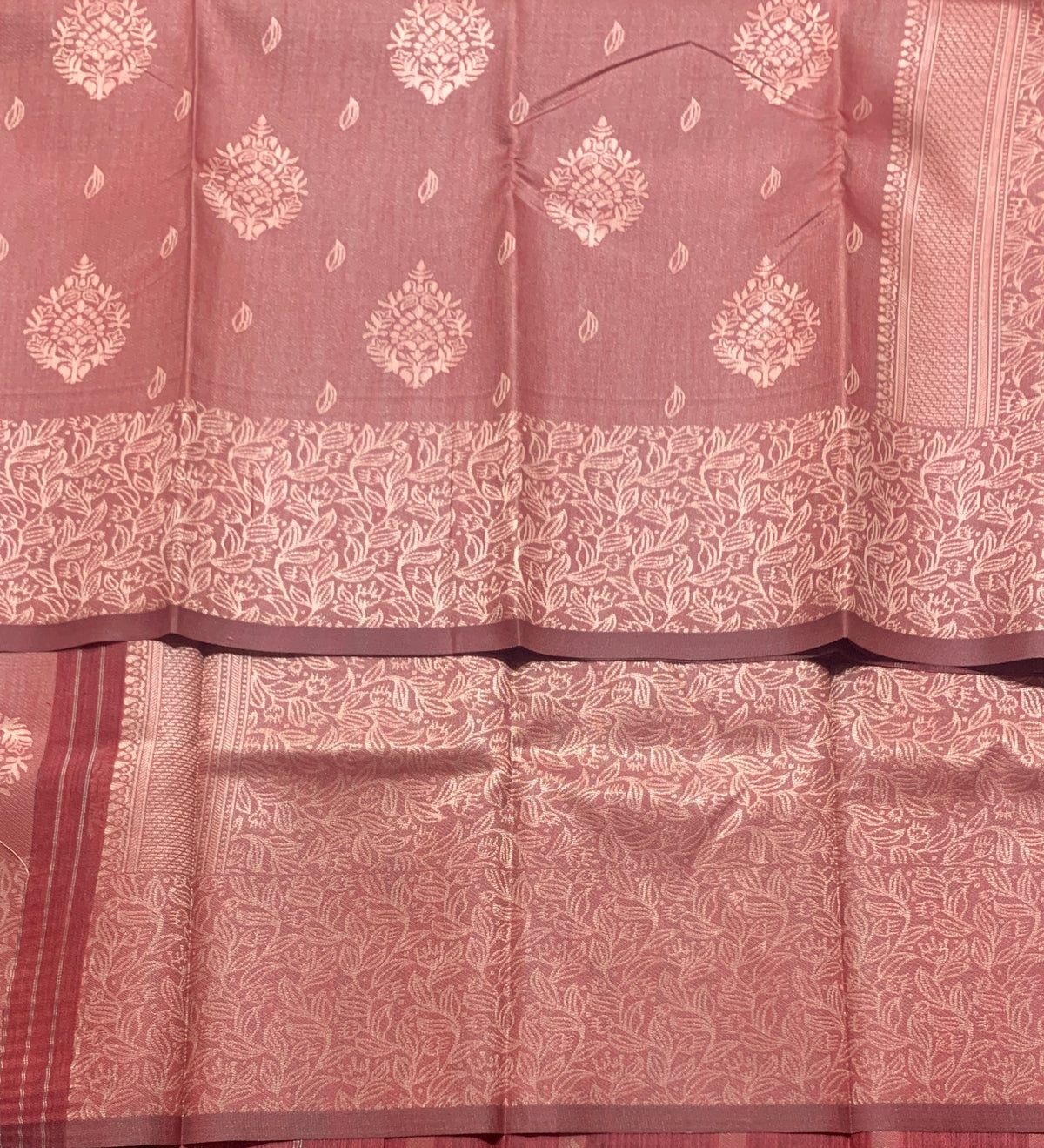 Dusty Rose Pink Colour Semi Jute Silk Saree with Silver Zari Border
