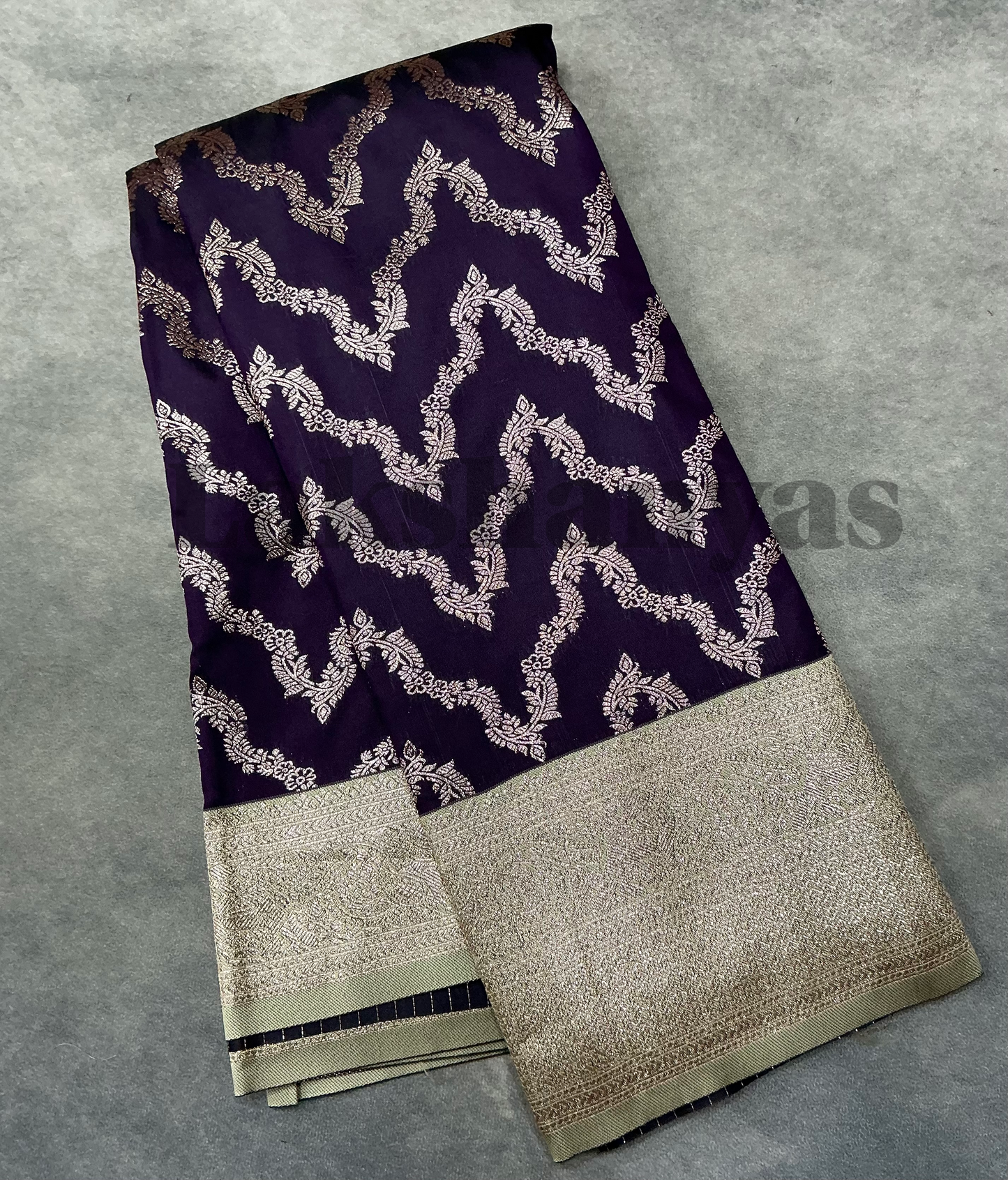 Dark Magenta Color vegan Silk saree with Sliver Color border