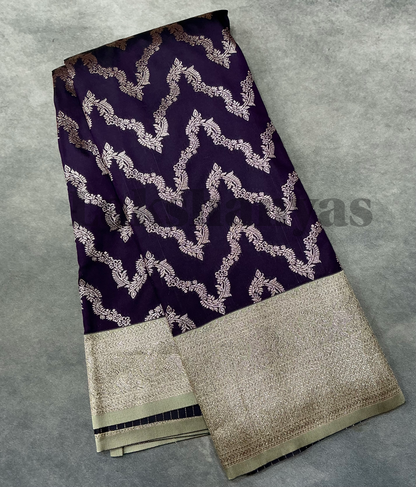 Dark Magenta Color vegan Silk saree with Sliver Color border