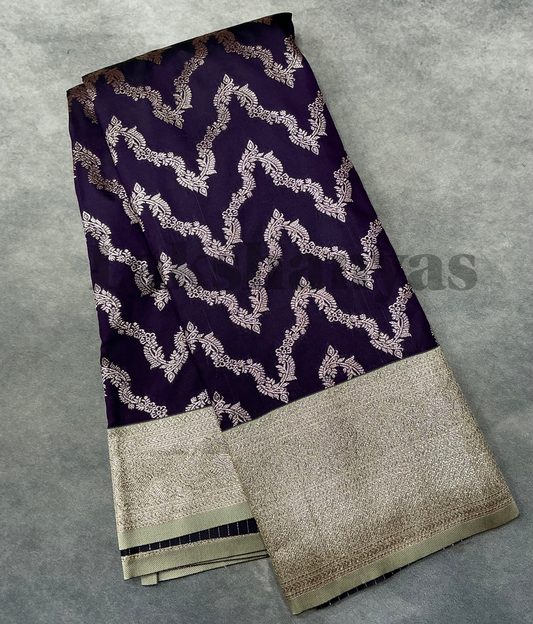 Dark Magenta Color vegan Silk saree with Sliver Color border