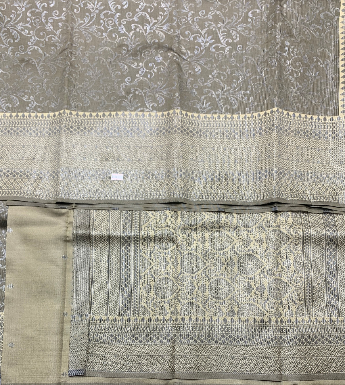 Semi Silk Saree – Greyish Green with Black Meenakari Work