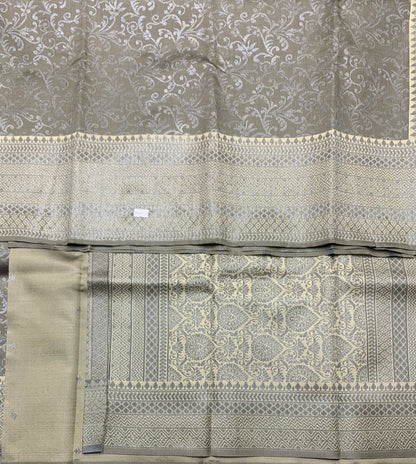Semi Silk Saree – Greyish Green with Black Meenakari Work