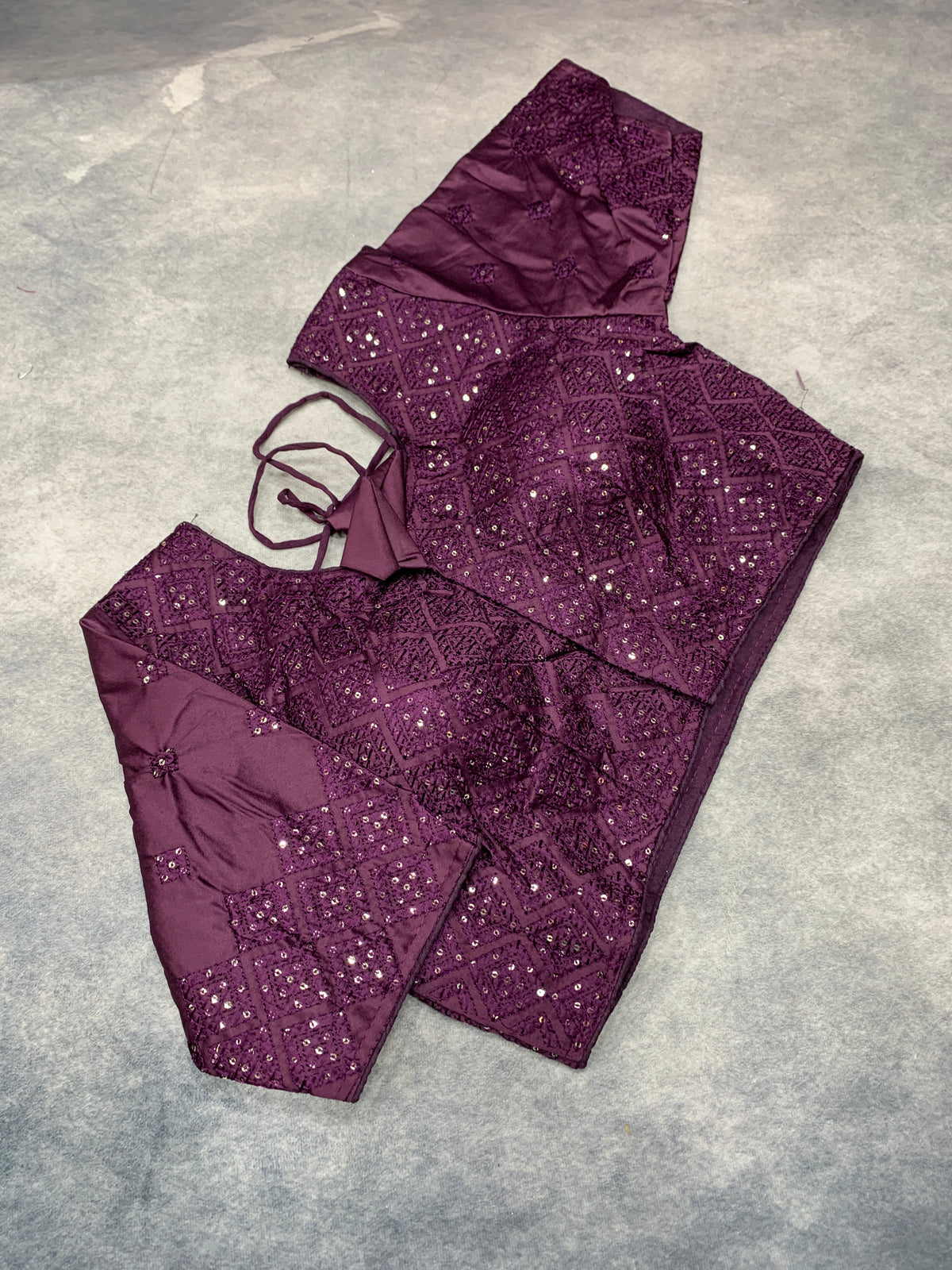 Ready-to-Wear Embroidered Silk Blouse - Magenta (Silver Embroidery)