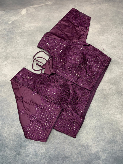 Ready-to-Wear Embroidered Silk Blouse - Magenta (Silver Embroidery)