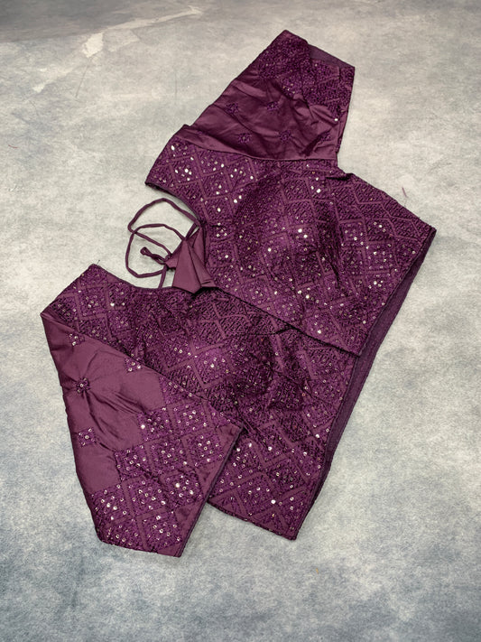 Ready-to-Wear Embroidered Silk Blouse - Magenta (Silver Embroidery)