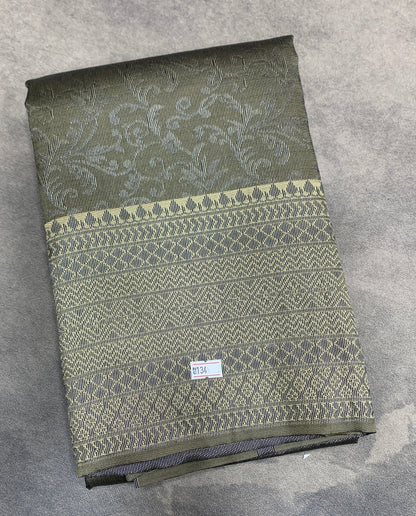 Semi Silk Saree – Greyish Green with Black Meenakari Work