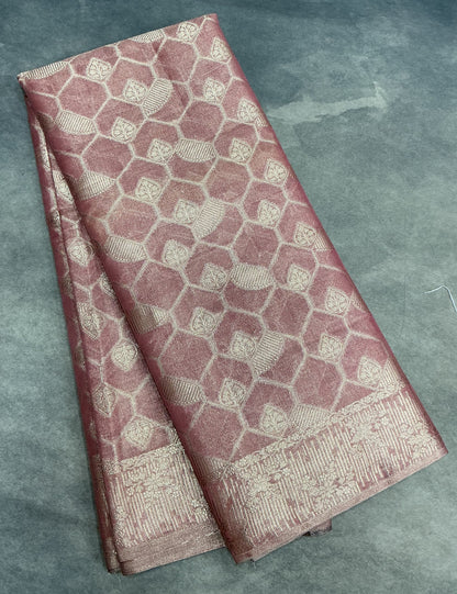 Katan Silk Saree Dusty Rose Pink Colour with Silver Zari Border
