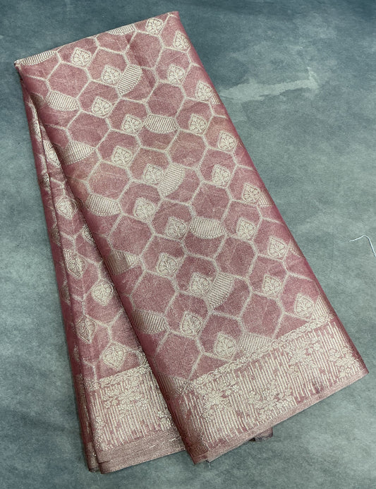 Katan Silk Saree Dusty Rose Pink Colour with Silver Zari Border