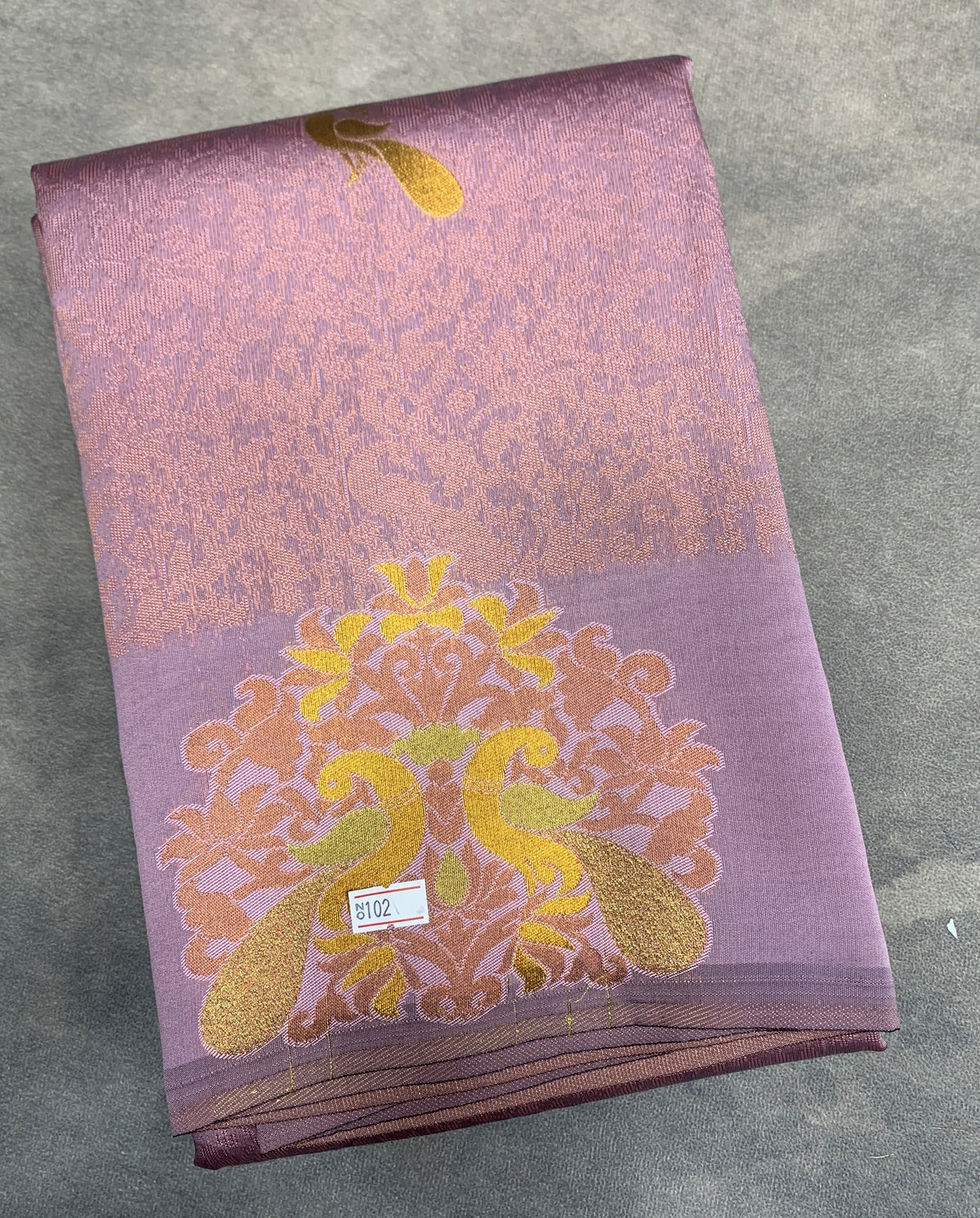 Lavender Purple Colour Semi Silk Saree with Peacock Motif
