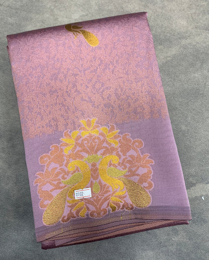 Lavender Purple Colour Semi Silk Saree with Peacock Motif