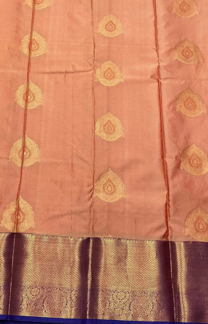 Peach Color Vegan Silk saree with Blue Colour with Floral Design border