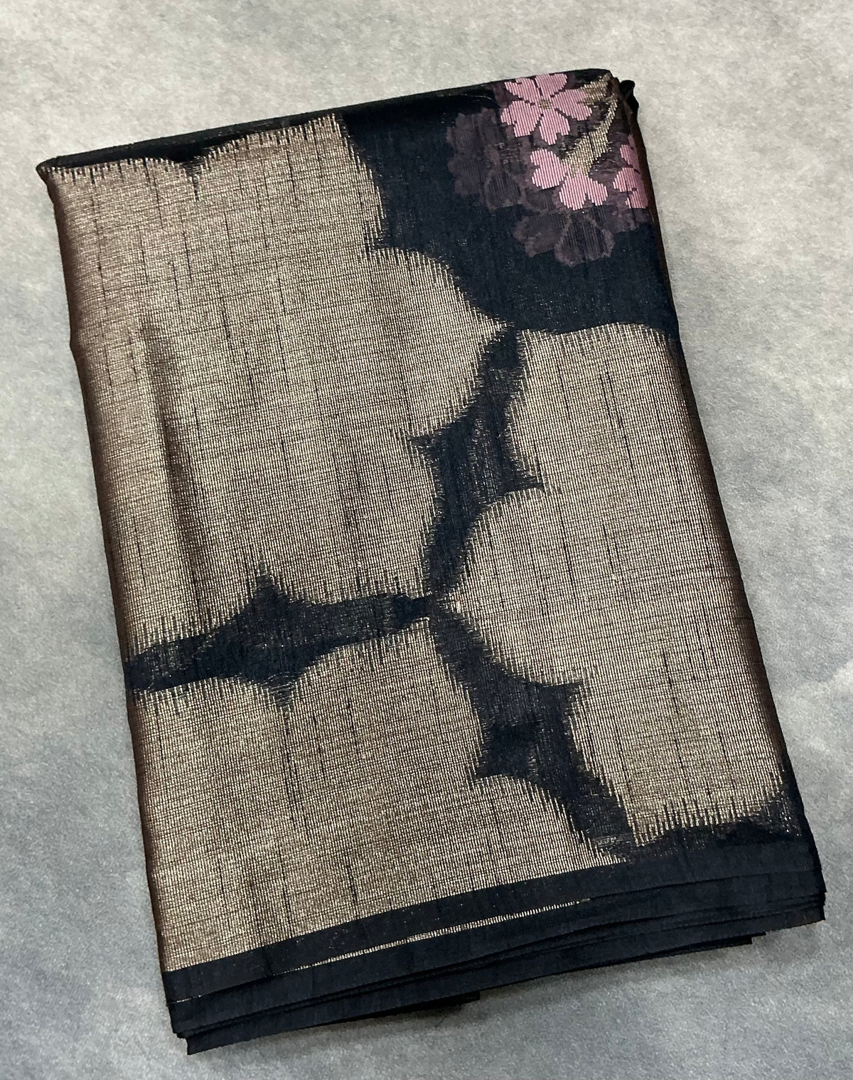 Black Colour Chanderi Silk Saree, Borderless