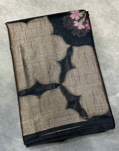 Black Colour Chanderi Silk Saree, Borderless