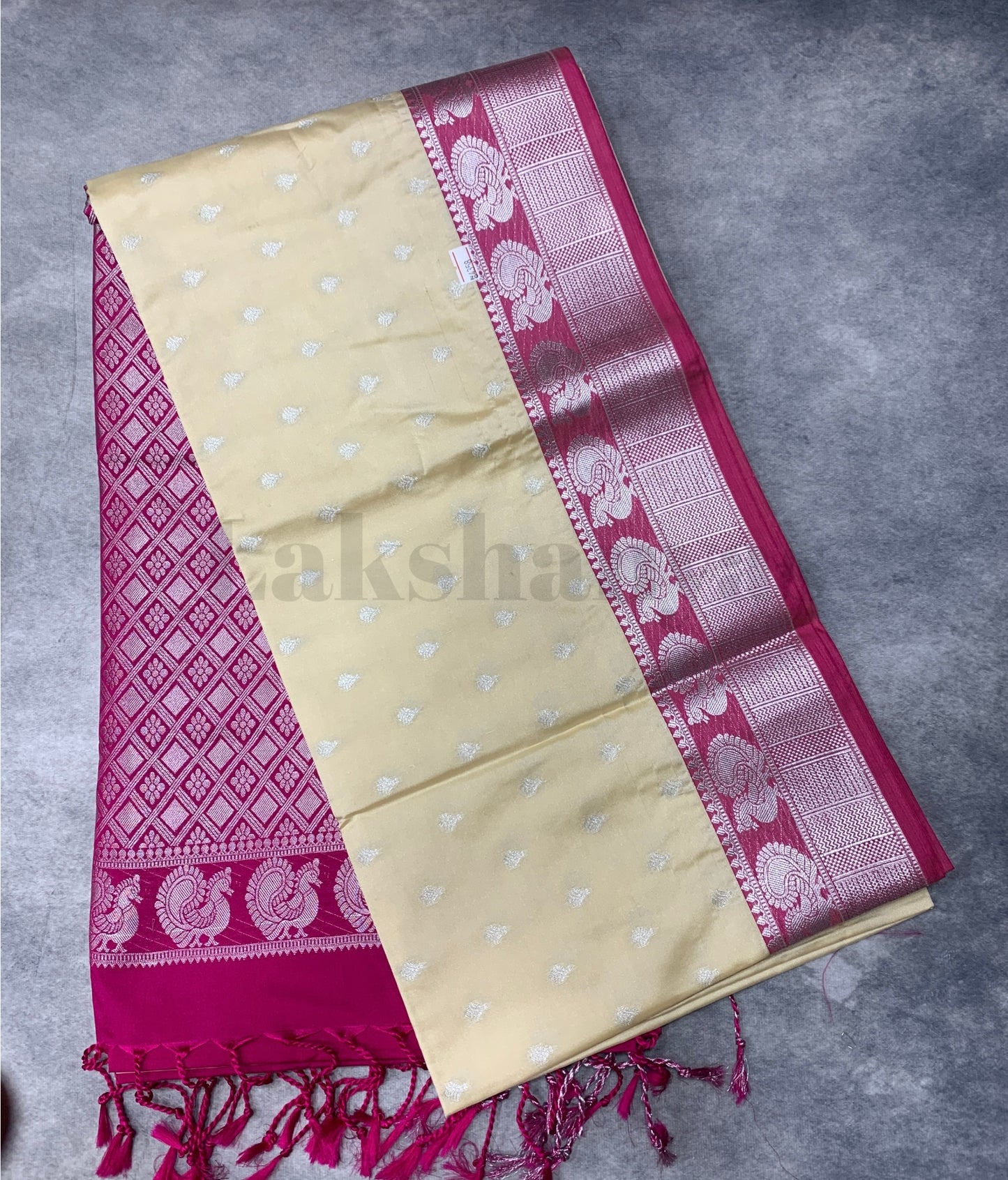 Cream Colour Soft Silk Saree with Pink Colour Border