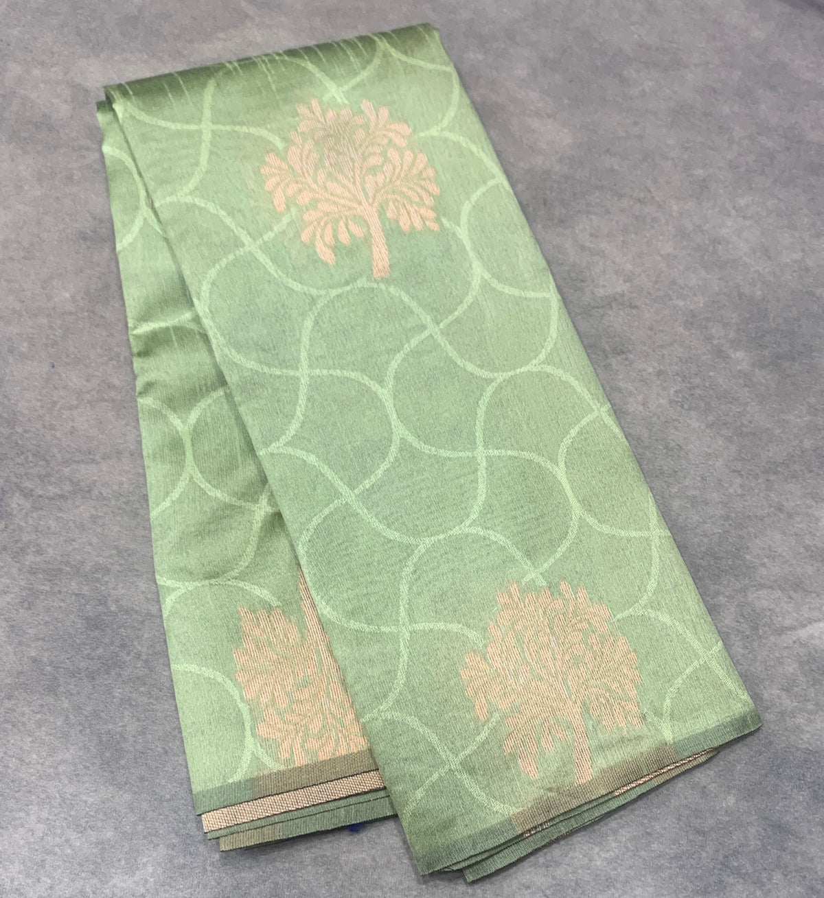 Pista Green Colour Jute Silk Saree with Flower Butta, Borderless