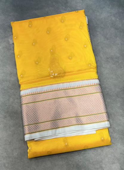 Sun-Kissed Yellow Paithani Vegan Silk Saree with Royal Tissue Pallu