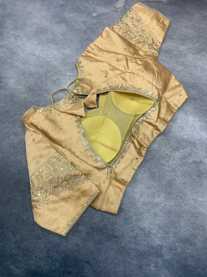 Ready-to-Wear Embroidered Silk Blouse - Sandal, Silver Embroidery (Style 1)