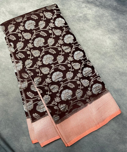Deep Chocolate Brown Banarasi Khaddi Georgette Saree