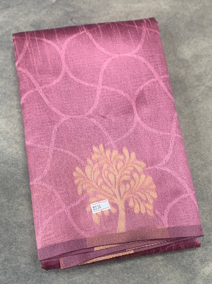 Onion Pink Colour Jute Silk Saree with Flower Butta, Borderless