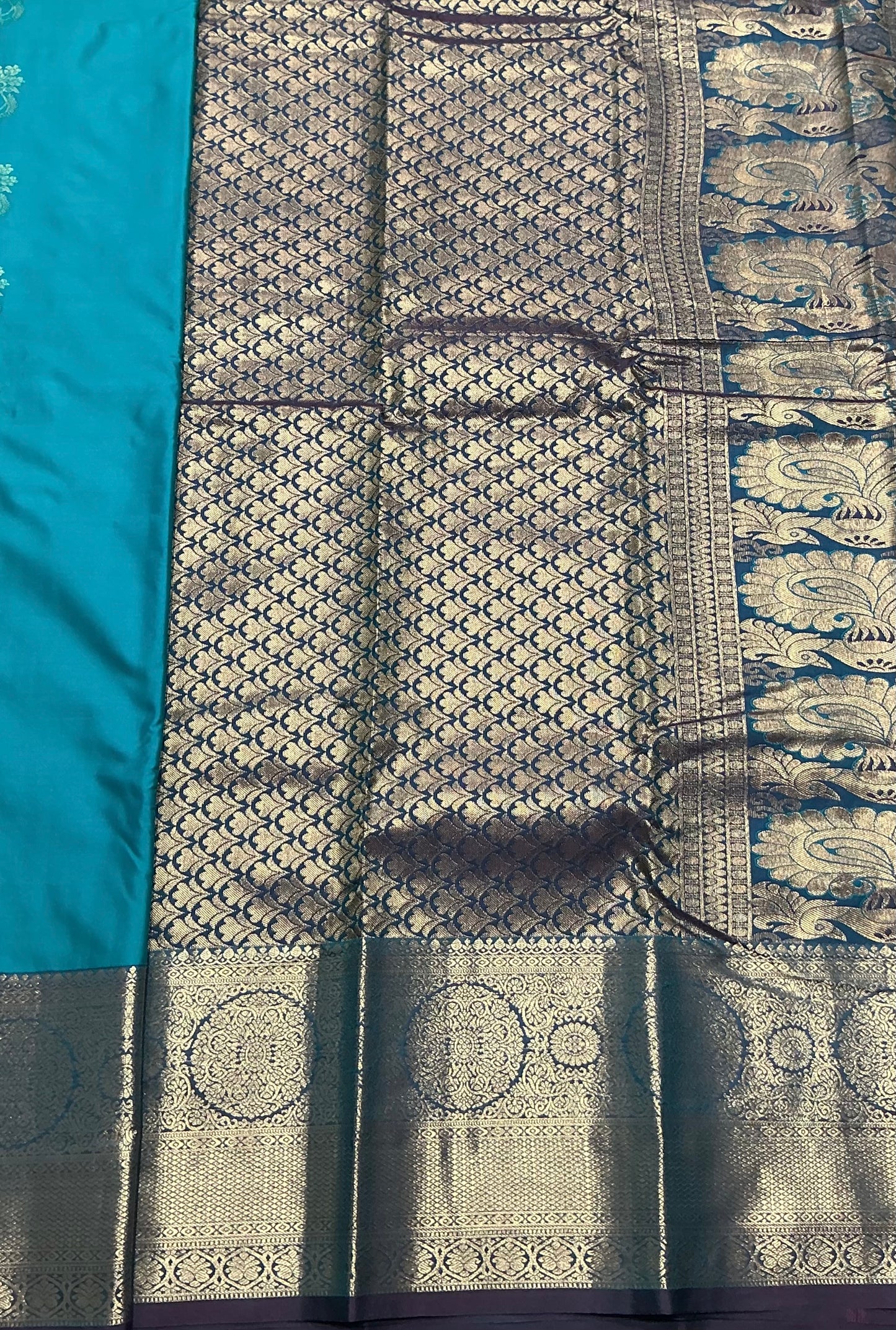 Rama Green Color Vegan Silk saree with Brown border
