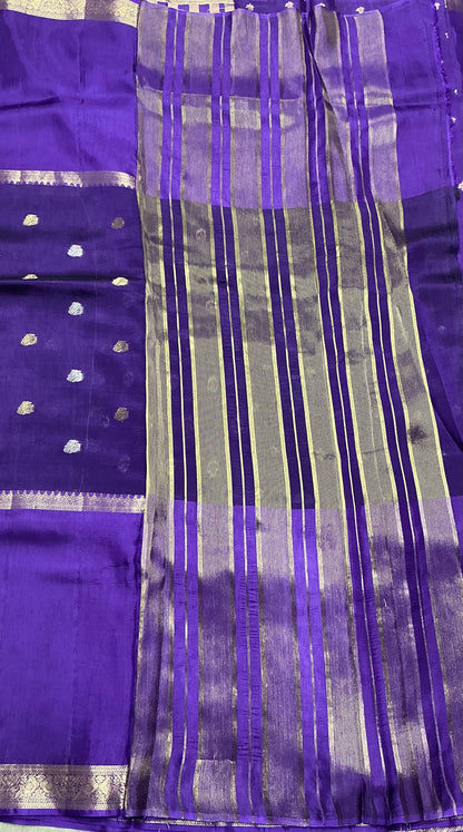 Semi Banarasi Saree Purple Color with Zari Border