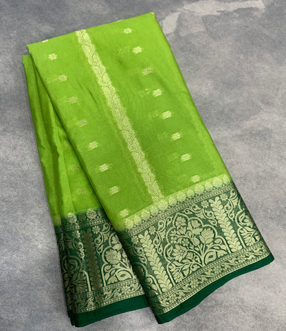 Olive Green Colour Mysore Crepe Silk Saree with Green Colour Border
