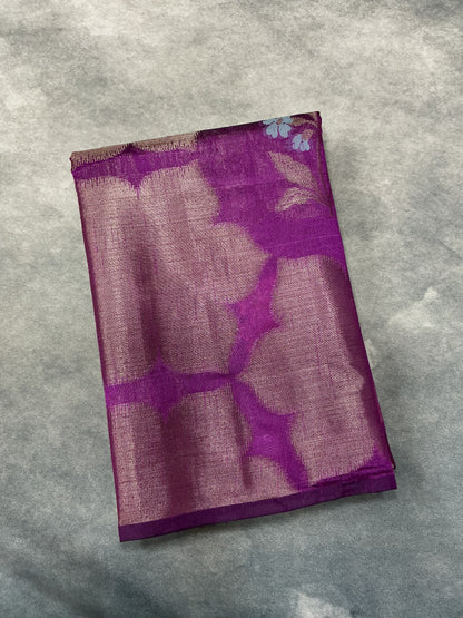 Magenta Colour Chanderi Silk Saree, Borderless