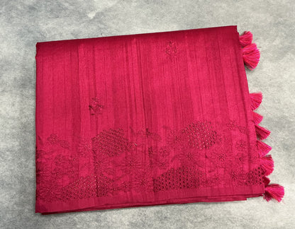 Pink Tussar Saree with Cut Work Border