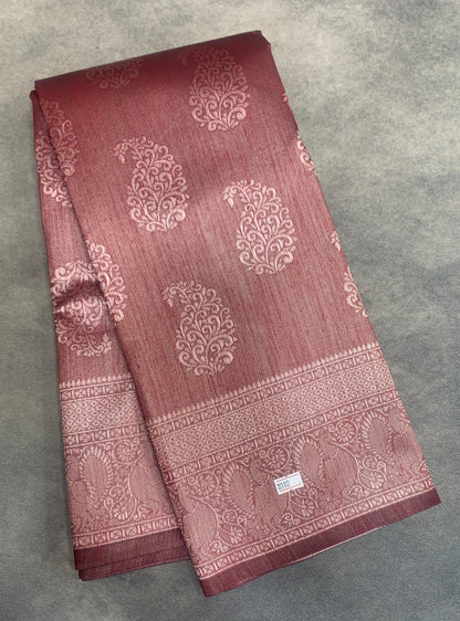 Maroon Colour Semi Jute Silk Saree with Silver Zari Border