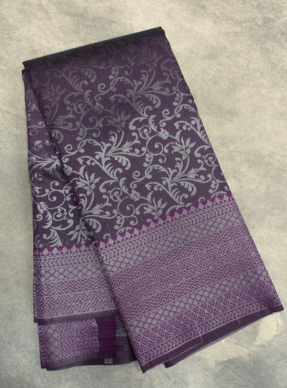 Purple Colour Semi Silk Saree with Black Meenakari Work