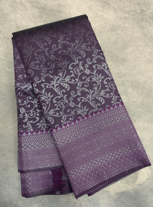 Purple Colour Semi Silk Saree with Black Meenakari Work