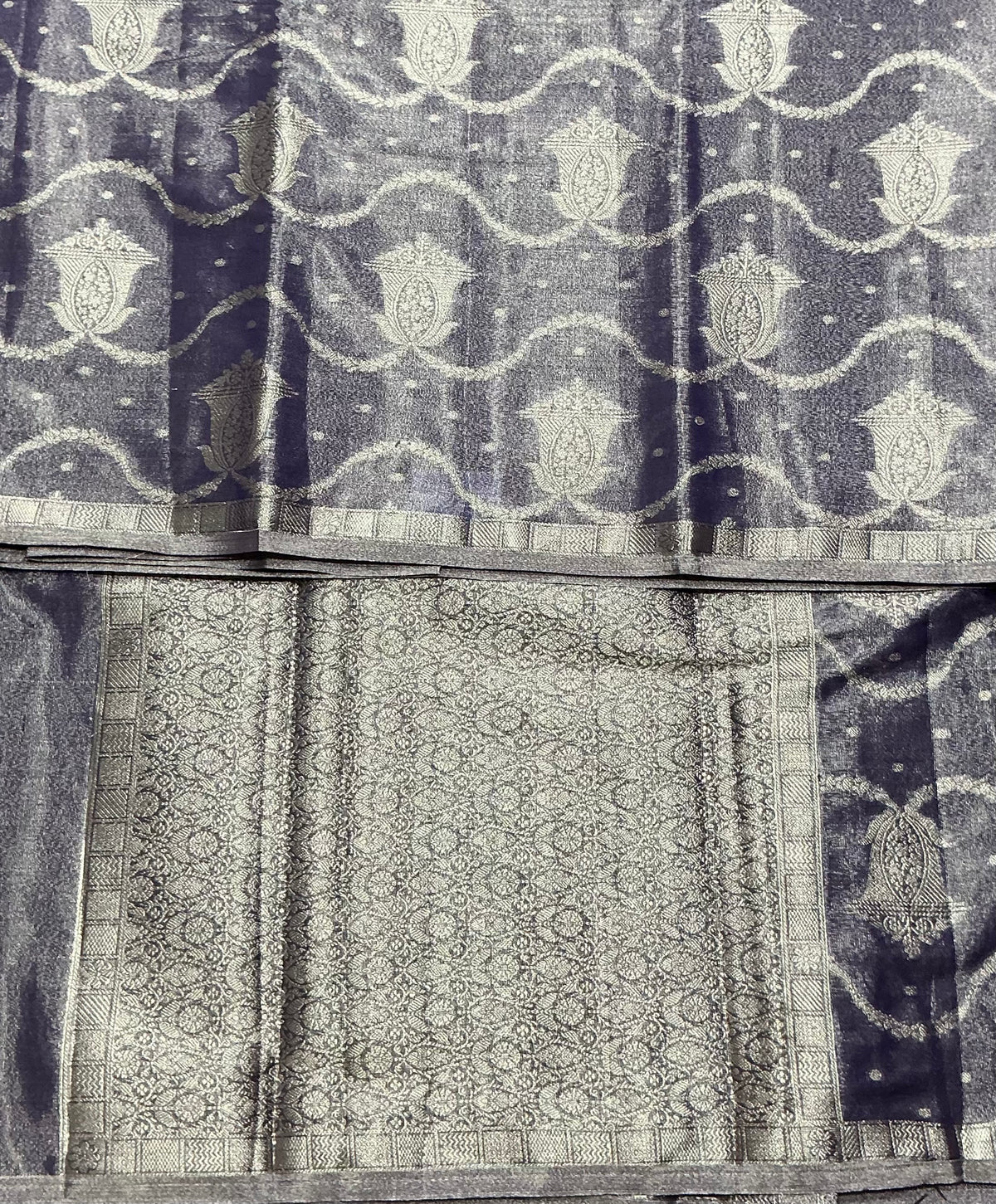 Katan Silk Saree Purple Colour with Silver Zari Border